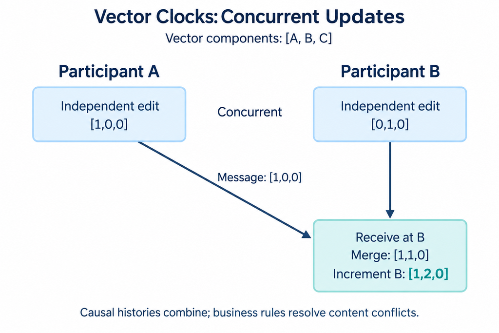 Vector clock example showing concurrent edits