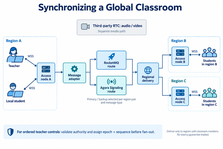 Regional classroom messaging and lesson state synchronization