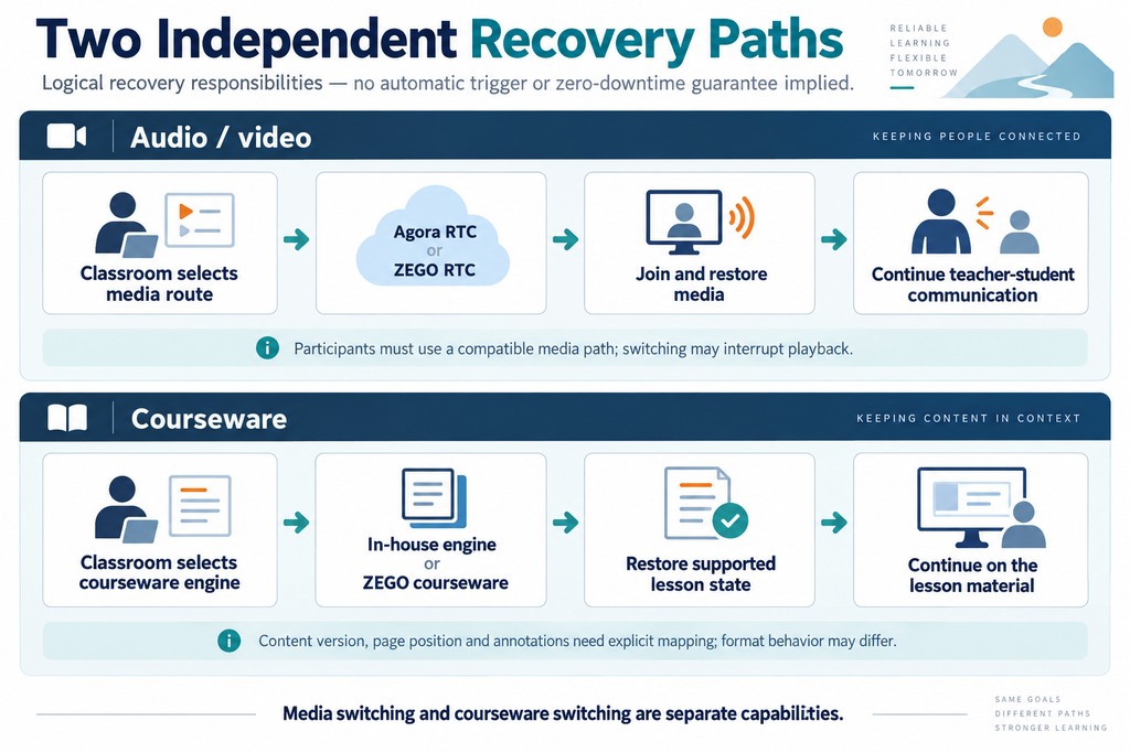 Online classroom media failover and courseware recovery