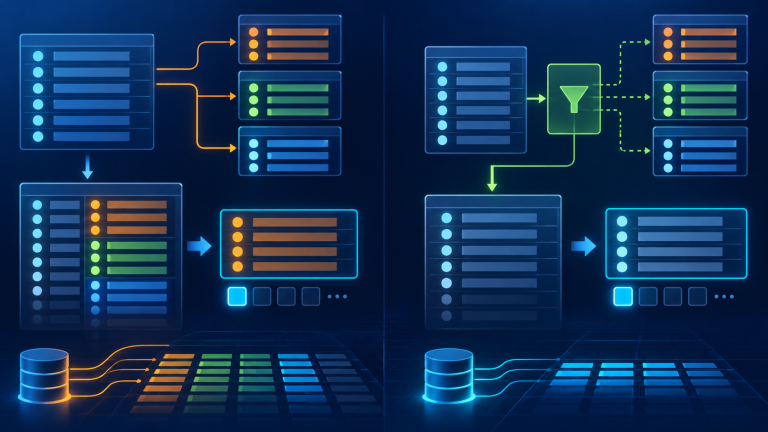 SQL JOIN row multiplication compared with EXISTS filtering before order pagination